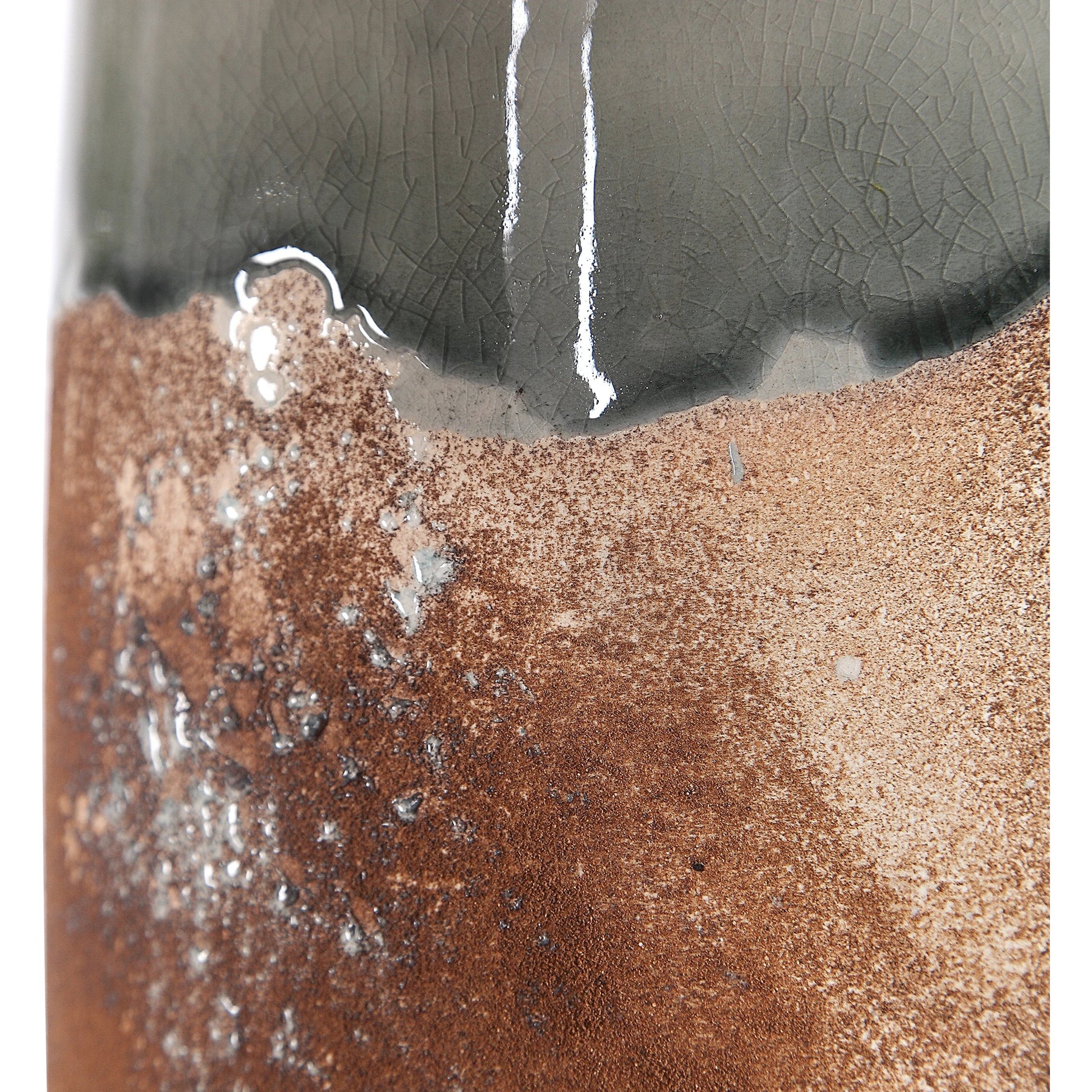 Maggie Table Lamp by Uttermost in terracotta rust, green glaze. Made from ceramic, fabric, iron, crystal in a eclectic & global style.