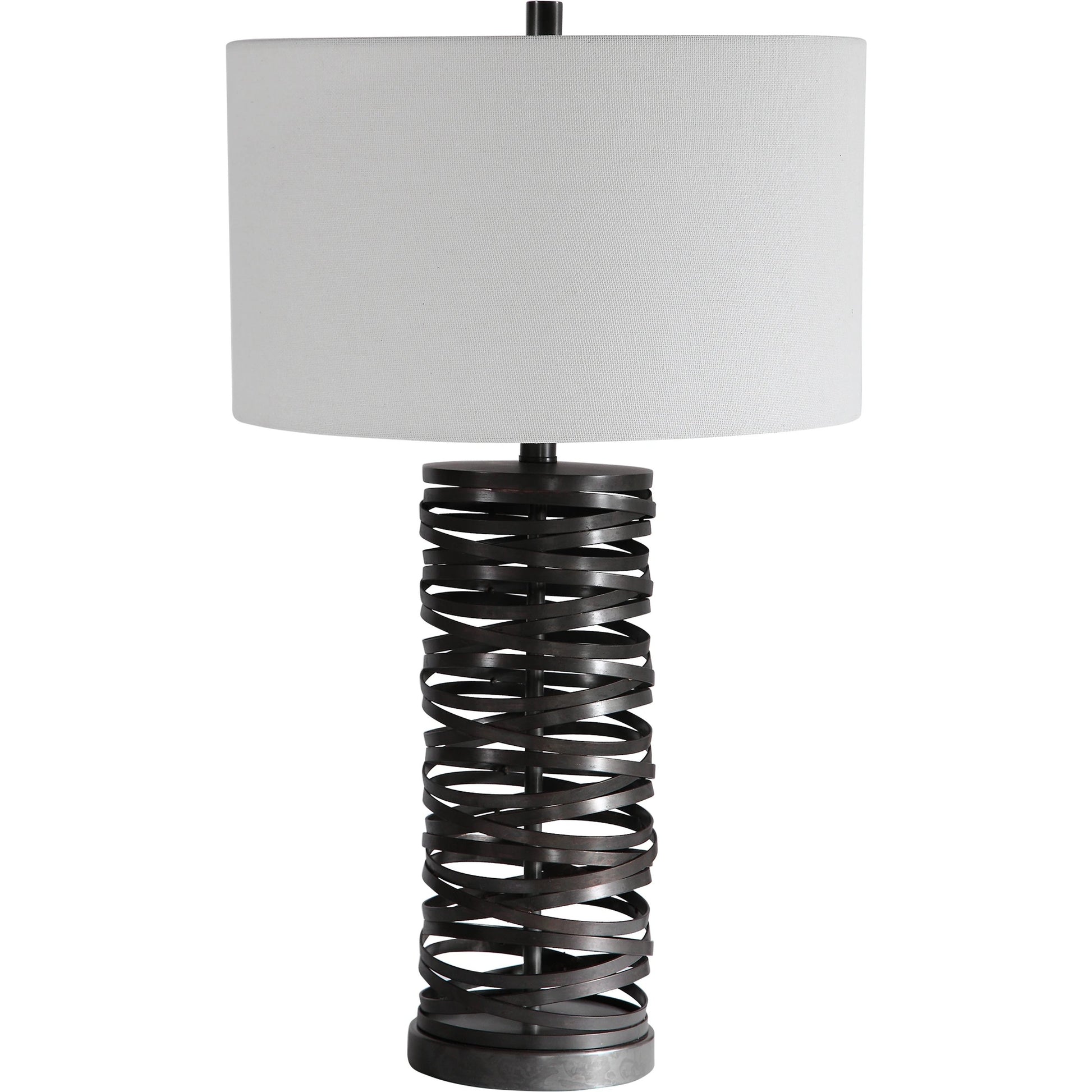 Alita Table Lamp by Uttermost in rust black. Made from steel, fabric in a modern style.