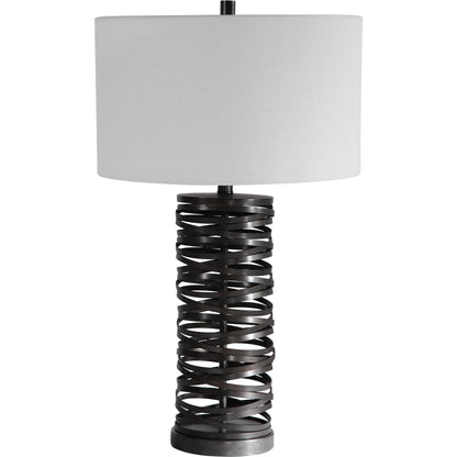 Alita Table Lamp by Uttermost in rust black. Made from steel, fabric in a modern style.