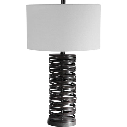 Alita Table Lamp by Uttermost in rust black. Made from steel, fabric in a modern style.