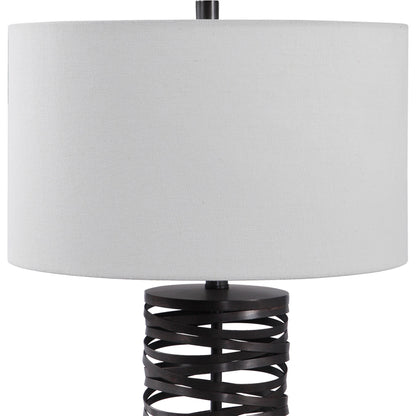 Alita Table Lamp by Uttermost in rust black. Made from steel, fabric in a modern style.
