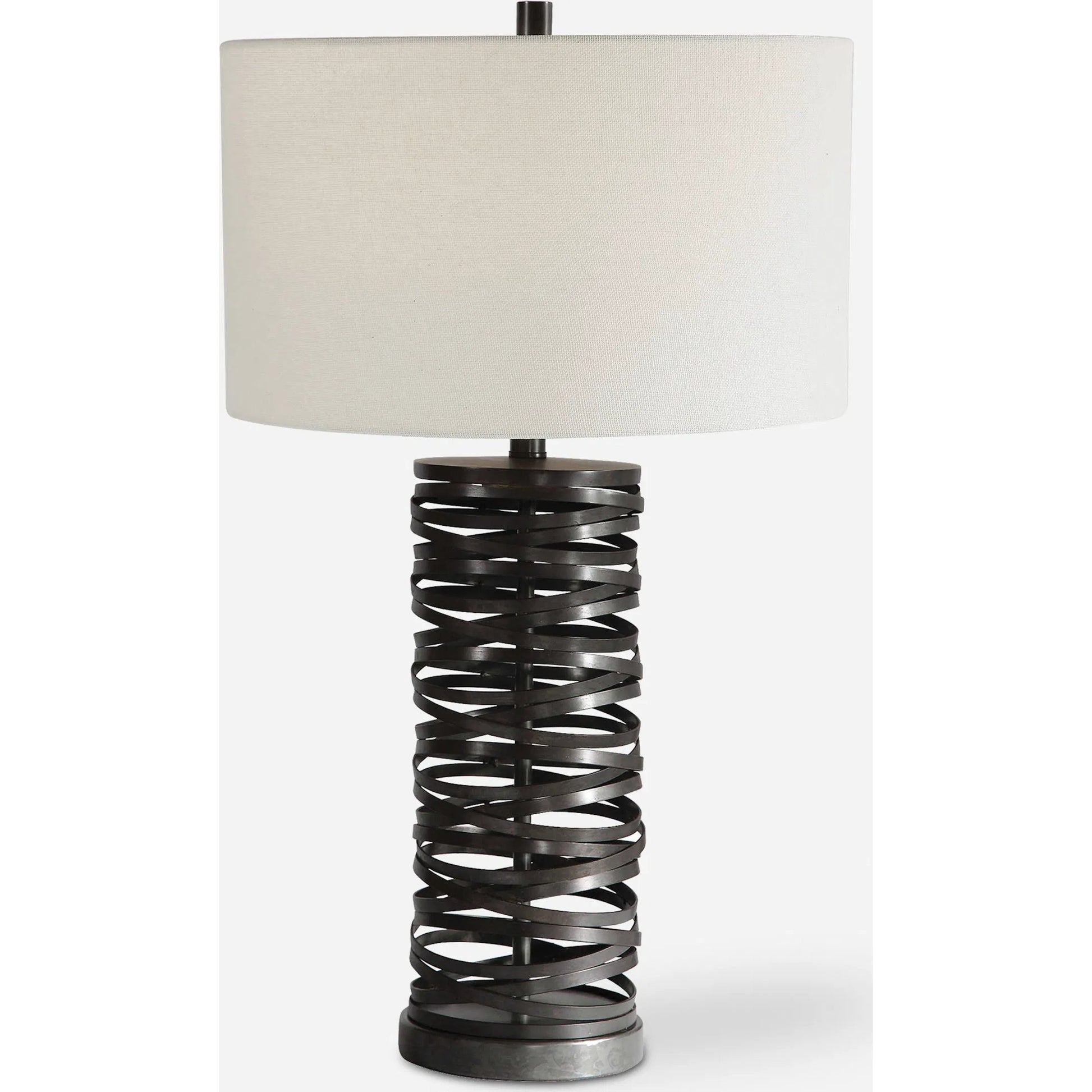 Alita Table Lamp by Uttermost in rust black. Made from steel, fabric in a modern style.
