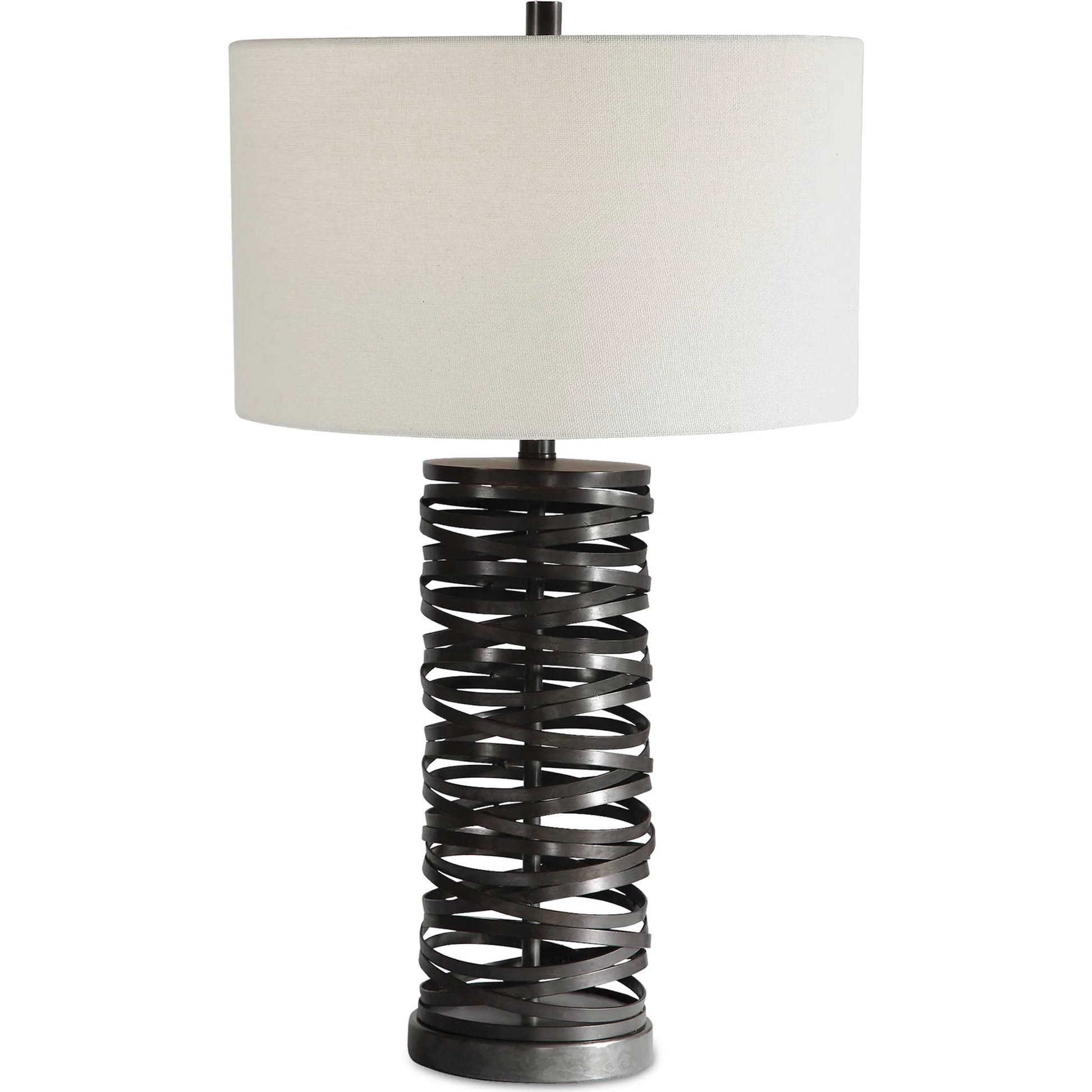 Alita Table Lamp by Uttermost in rust black. Made from steel, fabric in a modern style.