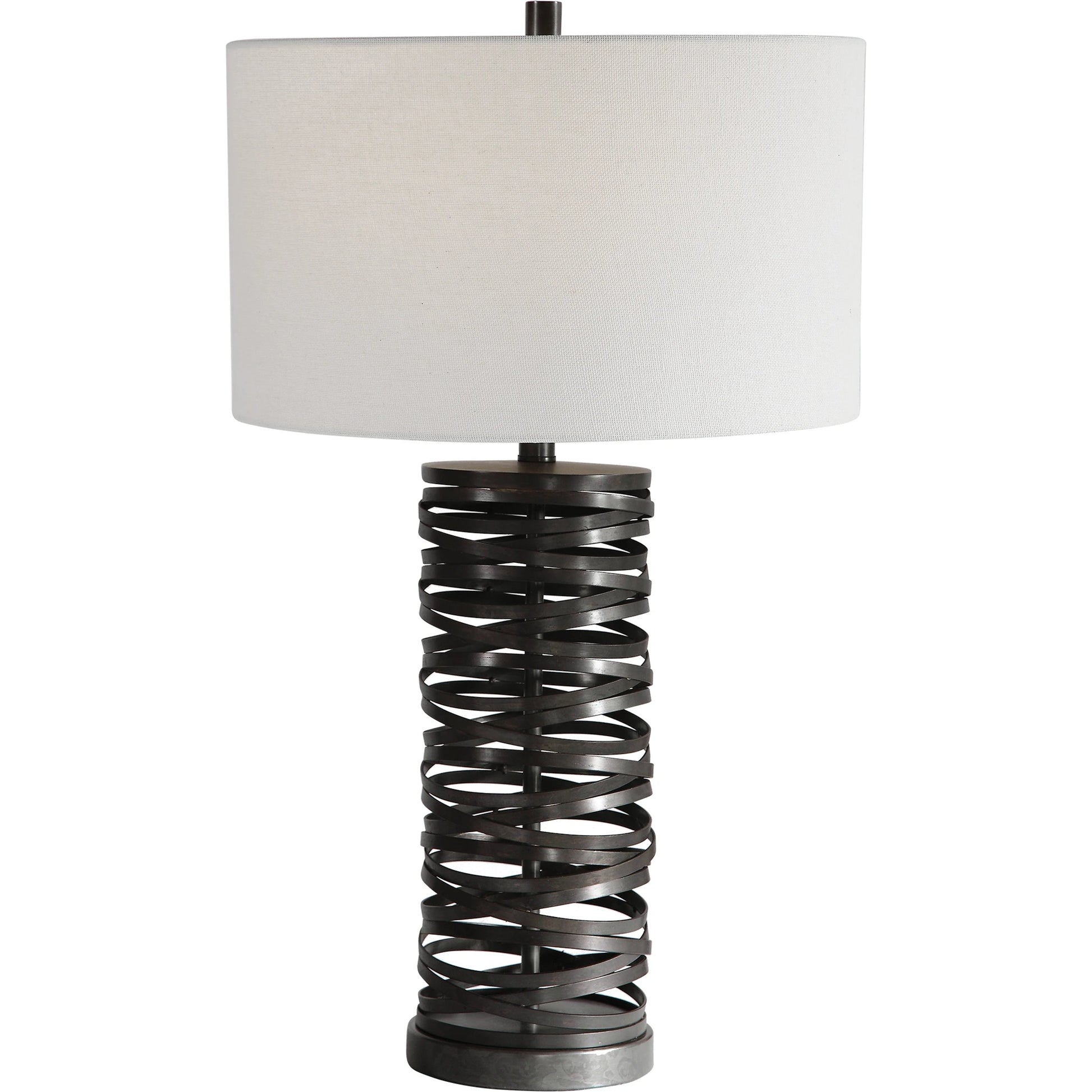 Alita Table Lamp by Uttermost in rust black. Made from steel, fabric in a modern style.