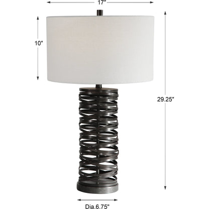 Alita Table Lamp by Uttermost in rust black. Made from steel, fabric in a modern style.