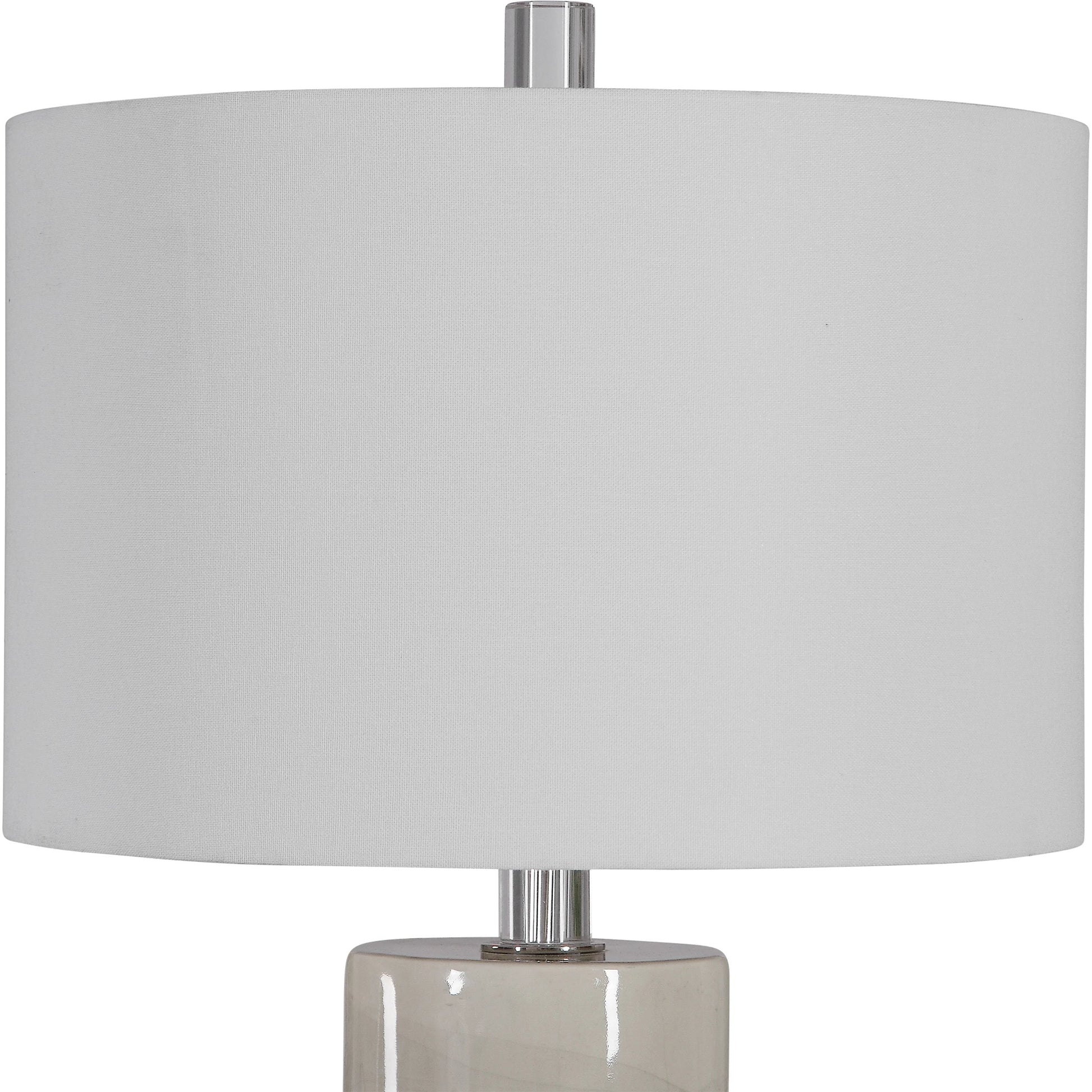 Zesiro Table Lamp by Uttermost in beige. Made from ceramic, crystal, fabric, steel in a modern style.