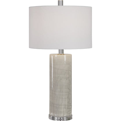 Zesiro Table Lamp by Uttermost in beige. Made from ceramic, crystal, fabric, steel in a modern style.