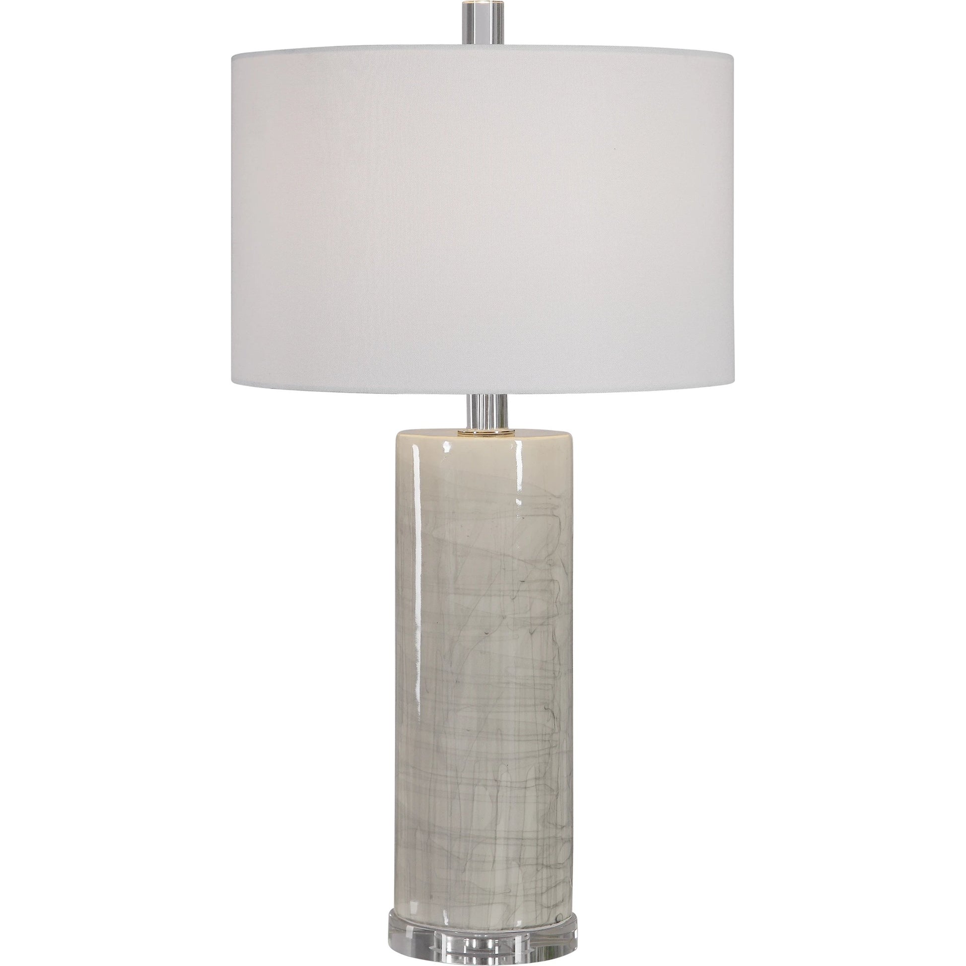Zesiro Table Lamp by Uttermost in beige. Made from ceramic, crystal, fabric, steel in a modern style.
