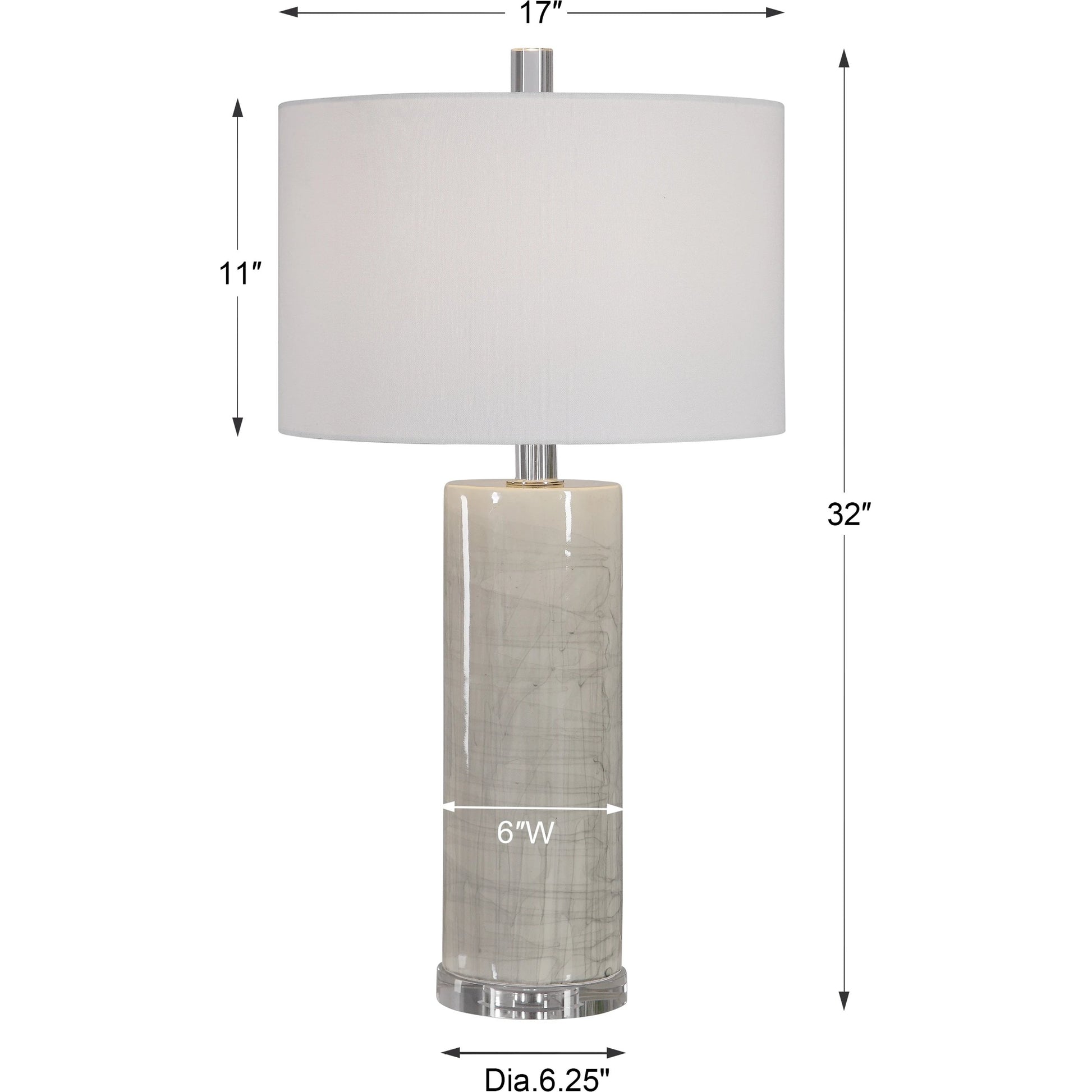 Zesiro Table Lamp by Uttermost in beige. Made from ceramic, crystal, fabric, steel in a modern style.