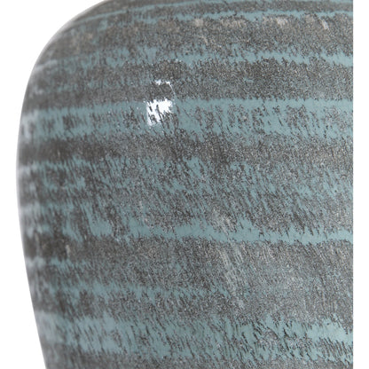 Pelia Table Lamp by Uttermost in aqua. Made from ceramic, resin, fabric in a coastal style.