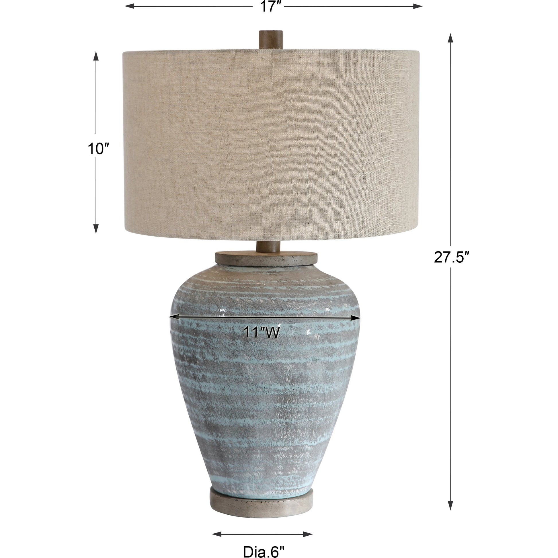 Pelia Table Lamp by Uttermost in aqua. Made from ceramic, resin, fabric in a coastal style.