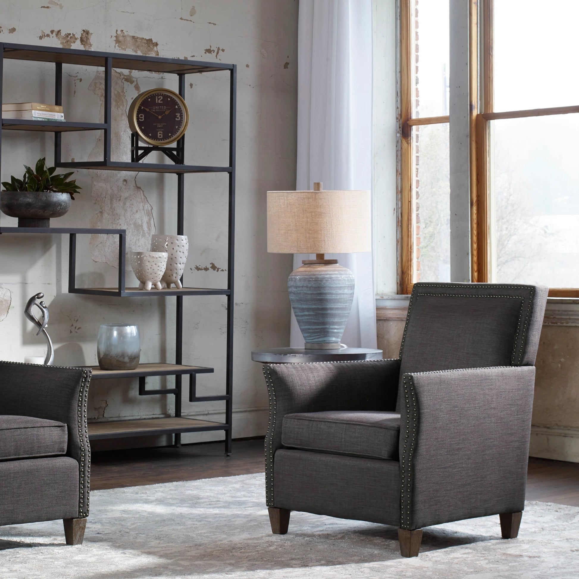 Pelia Table Lamp by Uttermost in aqua. Made from ceramic, resin, fabric in a coastal style.