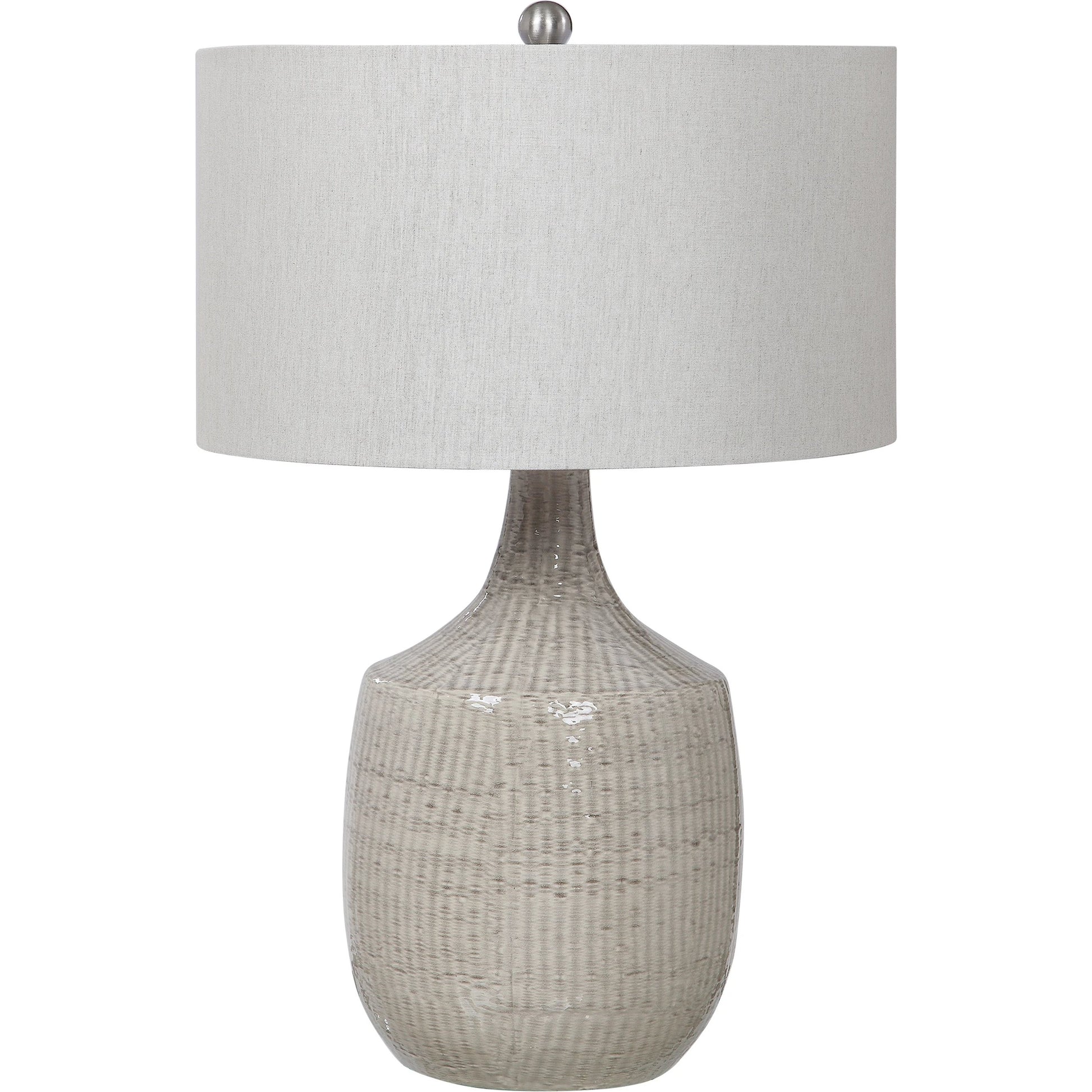 Felipe Table Lamp by Uttermost in light gray. Made from ceramic, iron, fabric in a eclectic & global style.