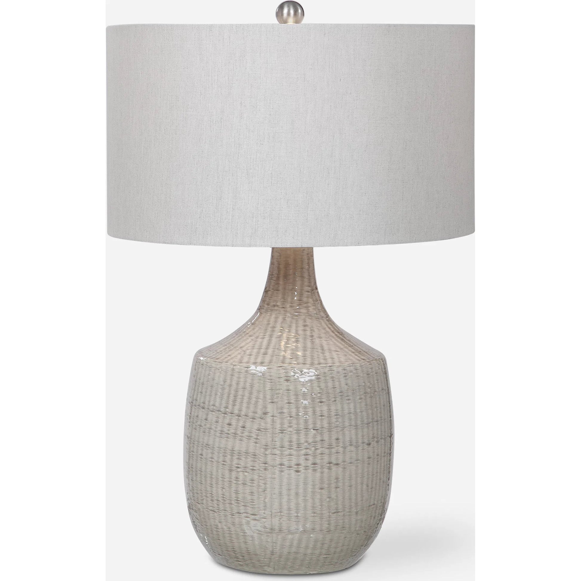 Felipe Table Lamp by Uttermost in light gray. Made from ceramic, iron, fabric in a eclectic & global style.