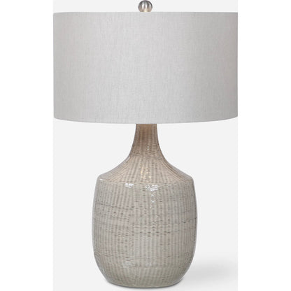 Felipe Table Lamp by Uttermost in light gray. Made from ceramic, iron, fabric in a eclectic & global style.