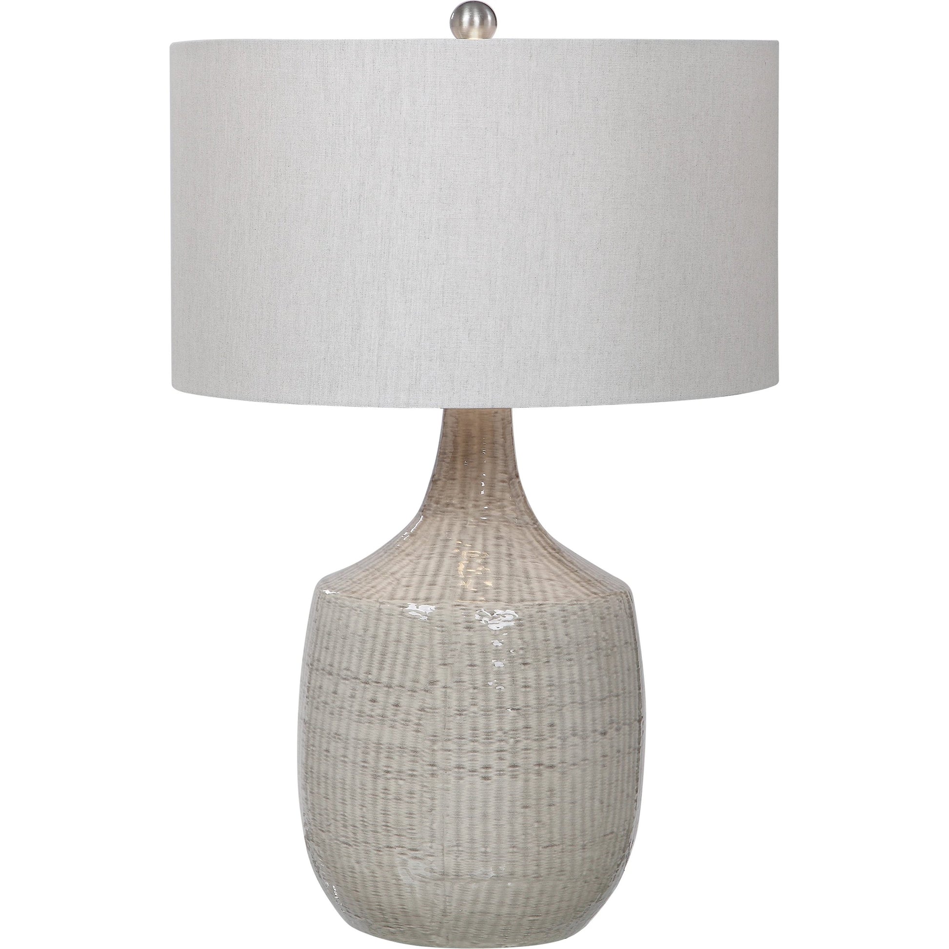 Felipe Table Lamp by Uttermost in light gray. Made from ceramic, iron, fabric in a eclectic & global style.