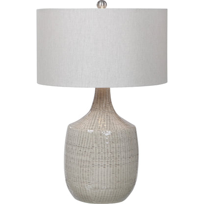 Felipe Table Lamp by Uttermost in light gray. Made from ceramic, iron, fabric in a eclectic & global style.