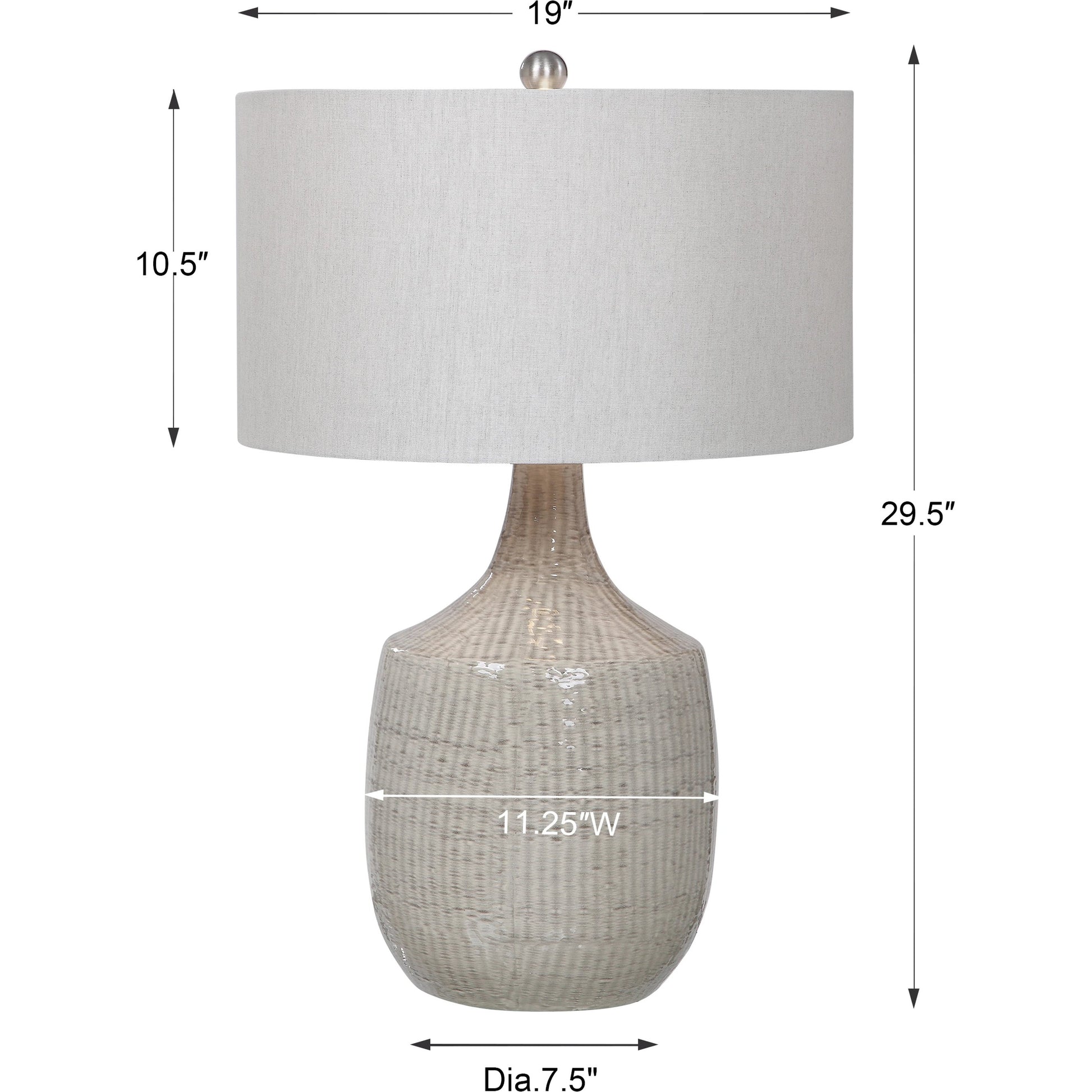Felipe Table Lamp by Uttermost in light gray. Made from ceramic, iron, fabric in a eclectic & global style.