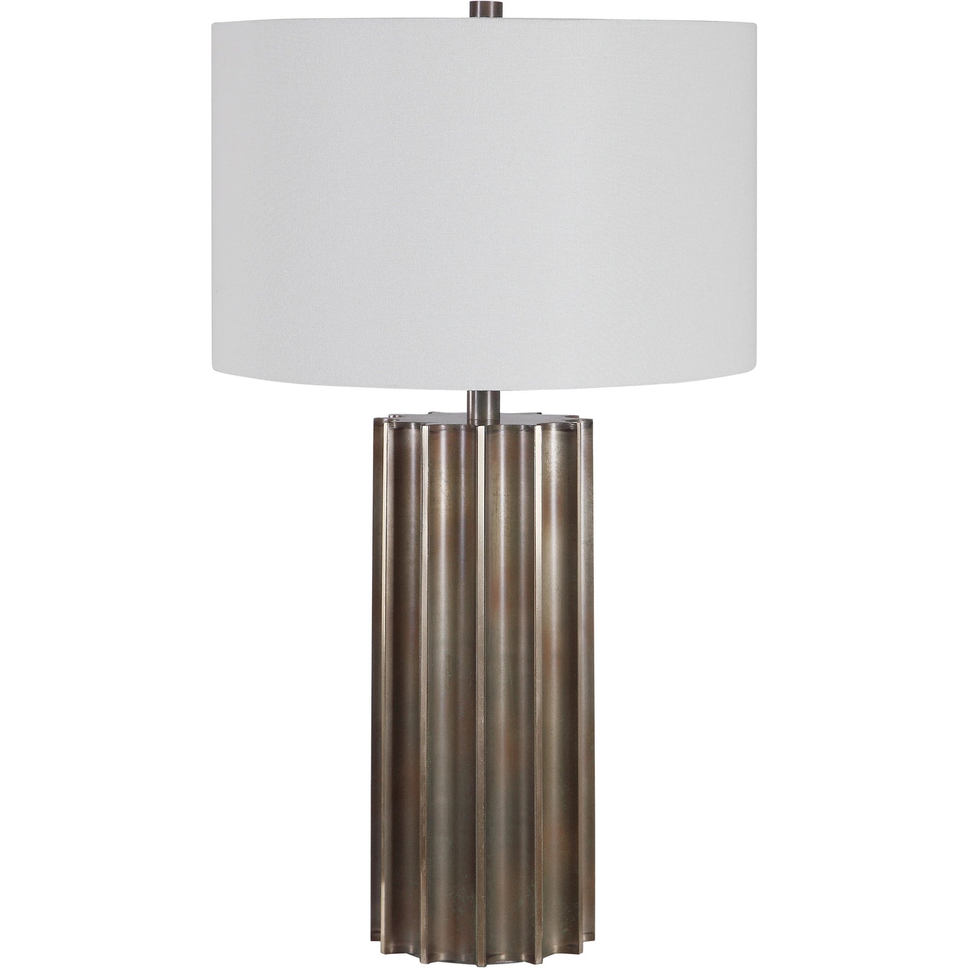 Khalio Table Lamp by Uttermost in gun metal. Made from steel, fabric in a modern style.
