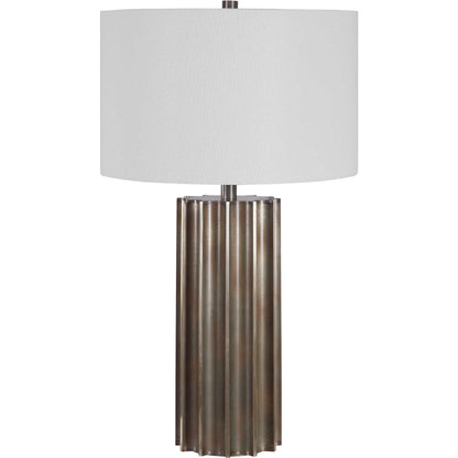 Khalio Table Lamp by Uttermost in gun metal. Made from steel, fabric in a modern style.