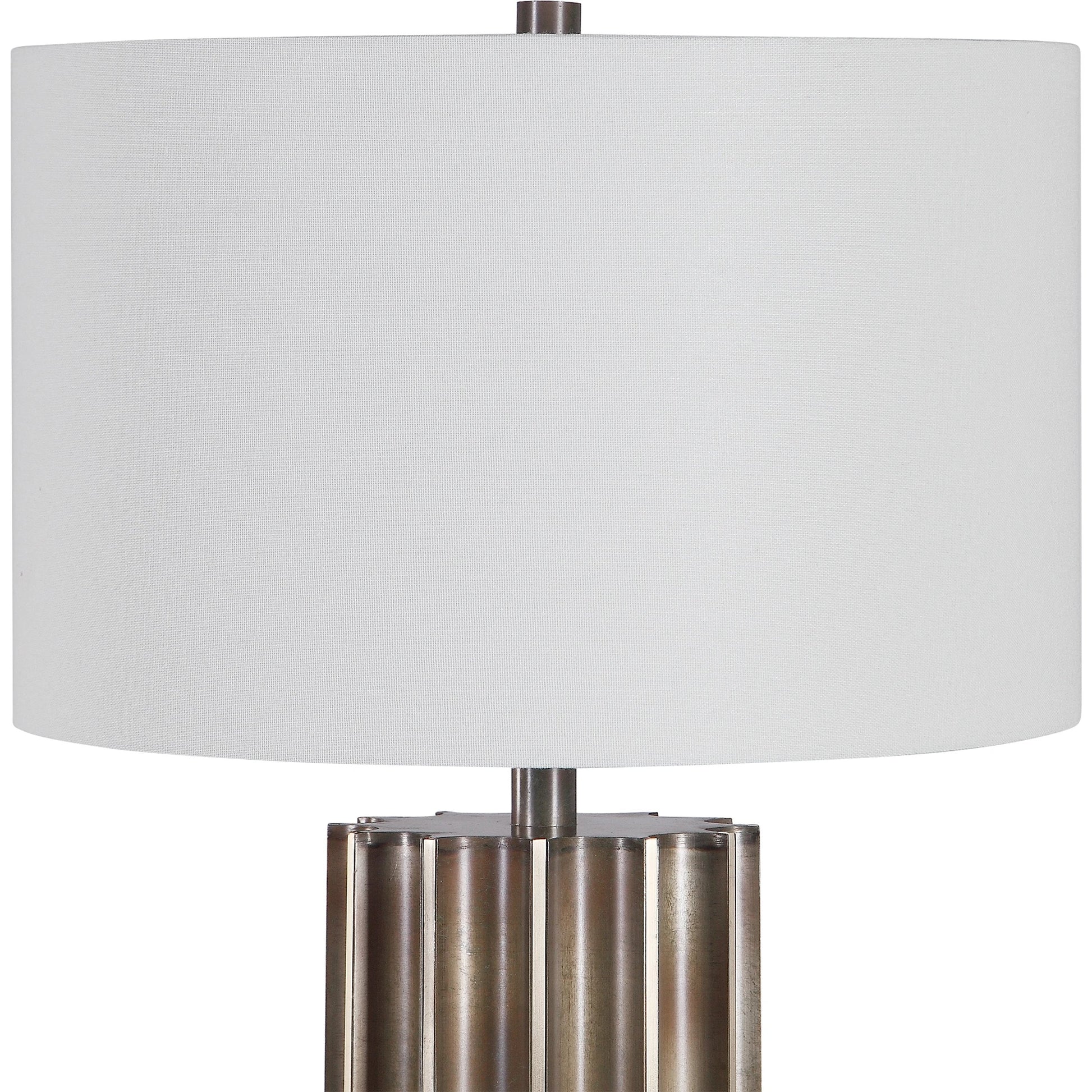 Khalio Table Lamp by Uttermost in gun metal. Made from steel, fabric in a modern style.