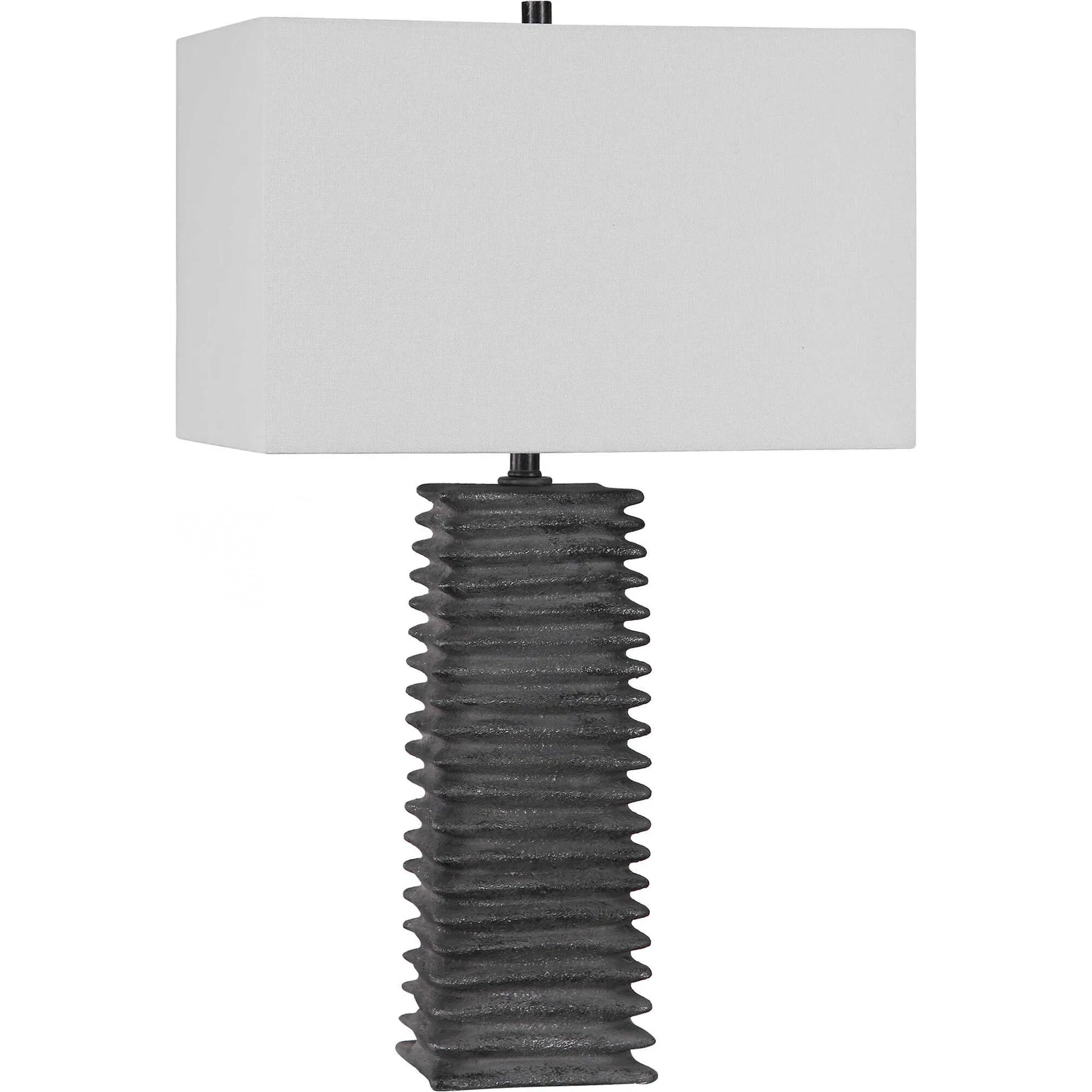 Sanderson Table Lamp by Uttermost in charcoal. Made from ceramic, steel, fabric in a rustic style.