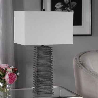 Sanderson Table Lamp by Uttermost in charcoal. Made from ceramic, steel, fabric in a rustic style.