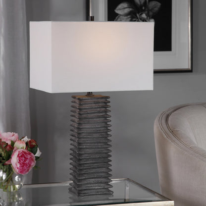 Sanderson Table Lamp by Uttermost in charcoal. Made from ceramic, steel, fabric in a rustic style.