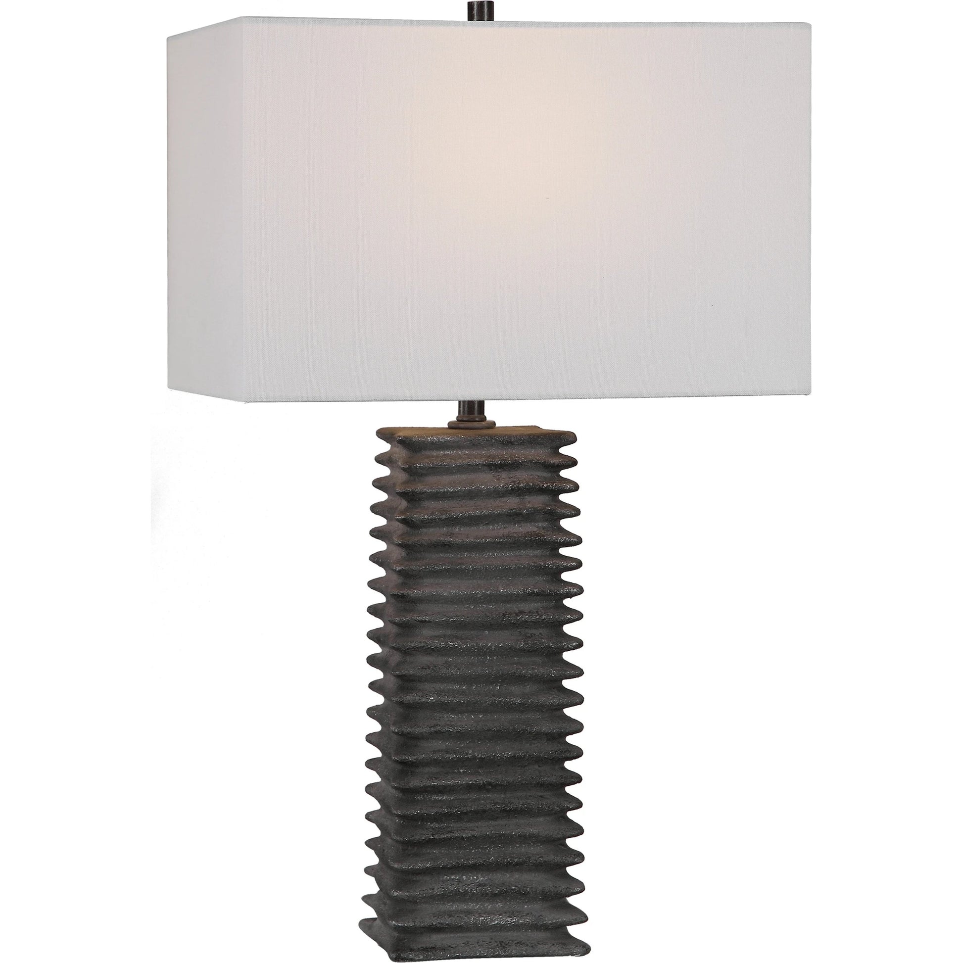 Sanderson Table Lamp by Uttermost in charcoal. Made from ceramic, steel, fabric in a rustic style.