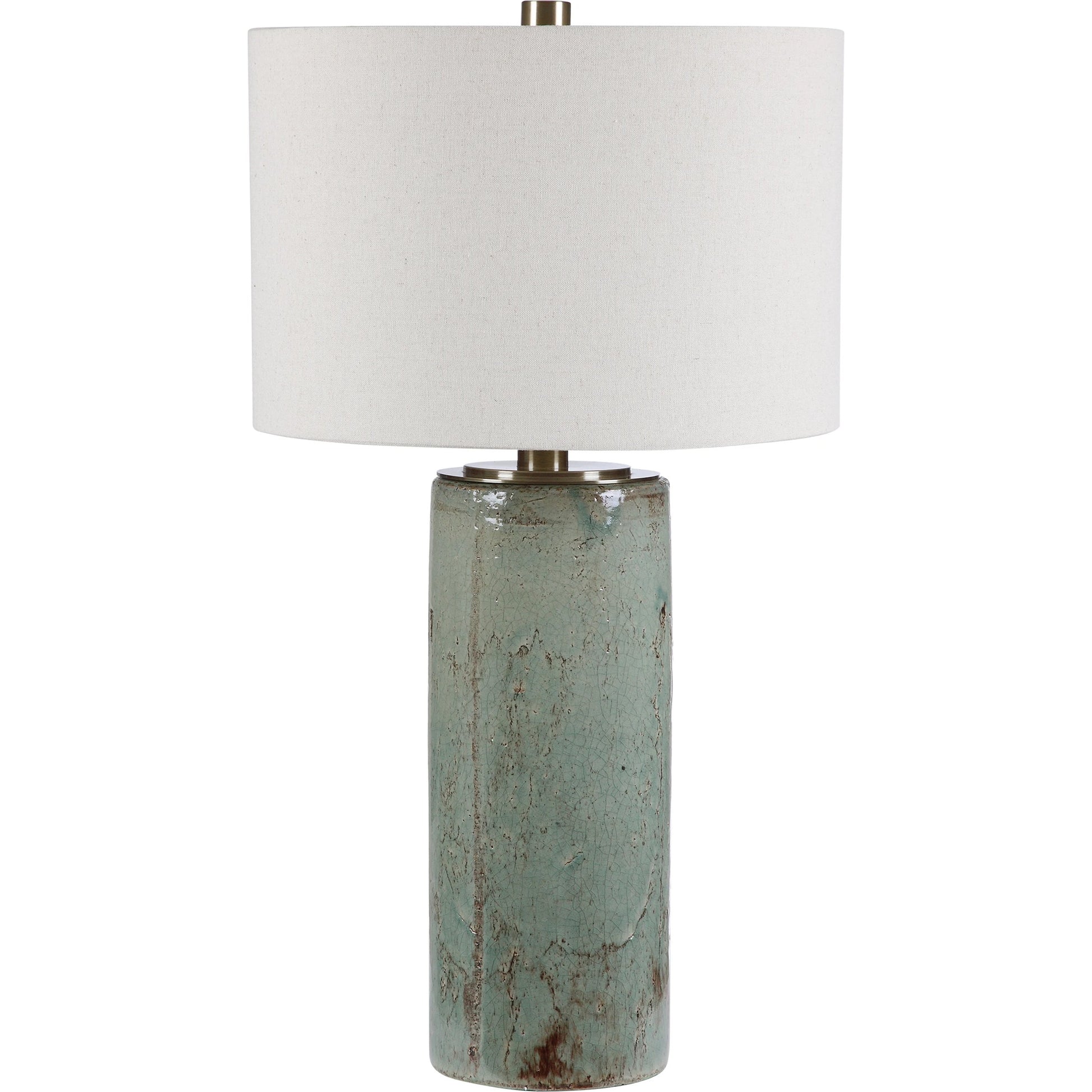 Callais Crackled Table Lamp by Uttermost in aqua. Made from ceramic, metal in a modern style.
