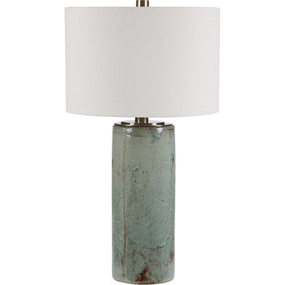 Callais Crackled Table Lamp by Uttermost in aqua. Made from ceramic, metal in a modern style.