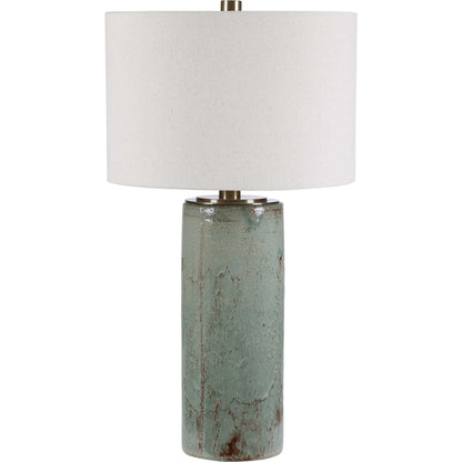 Callais Crackled Table Lamp by Uttermost in aqua. Made from ceramic, metal in a modern style.