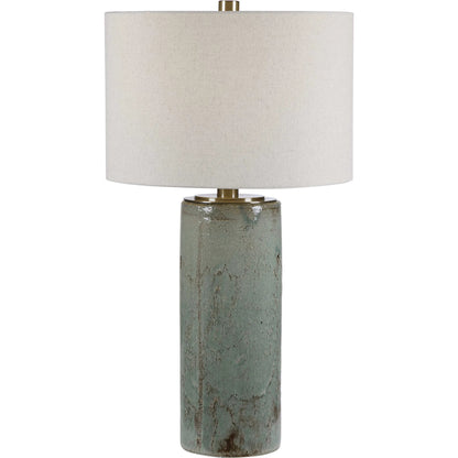 Callais Crackled Table Lamp by Uttermost in aqua. Made from ceramic, metal in a modern style.