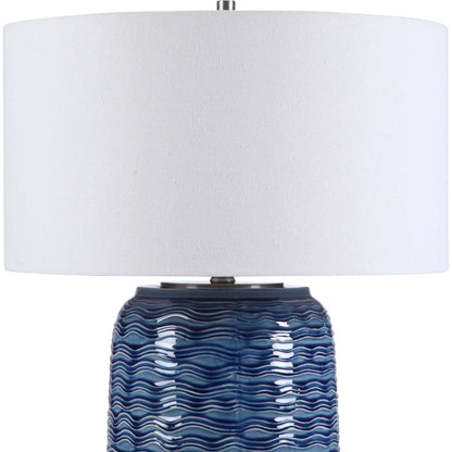 Sedna Table Lamp by Uttermost in blue. Made from medium temperature ceramic, iron in a coastal style.
