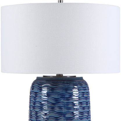 Sedna Table Lamp by Uttermost in blue. Made from medium temperature ceramic, iron in a coastal style.