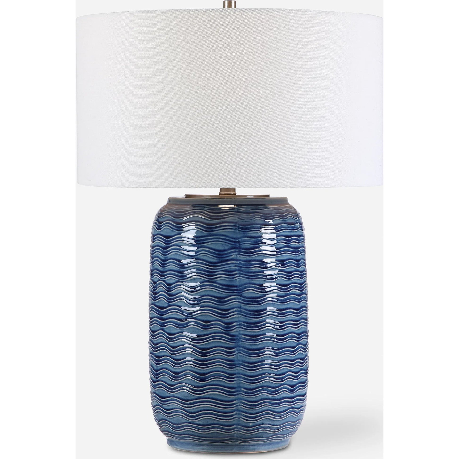 Sedna Table Lamp by Uttermost in blue. Made from medium temperature ceramic, iron in a coastal style.