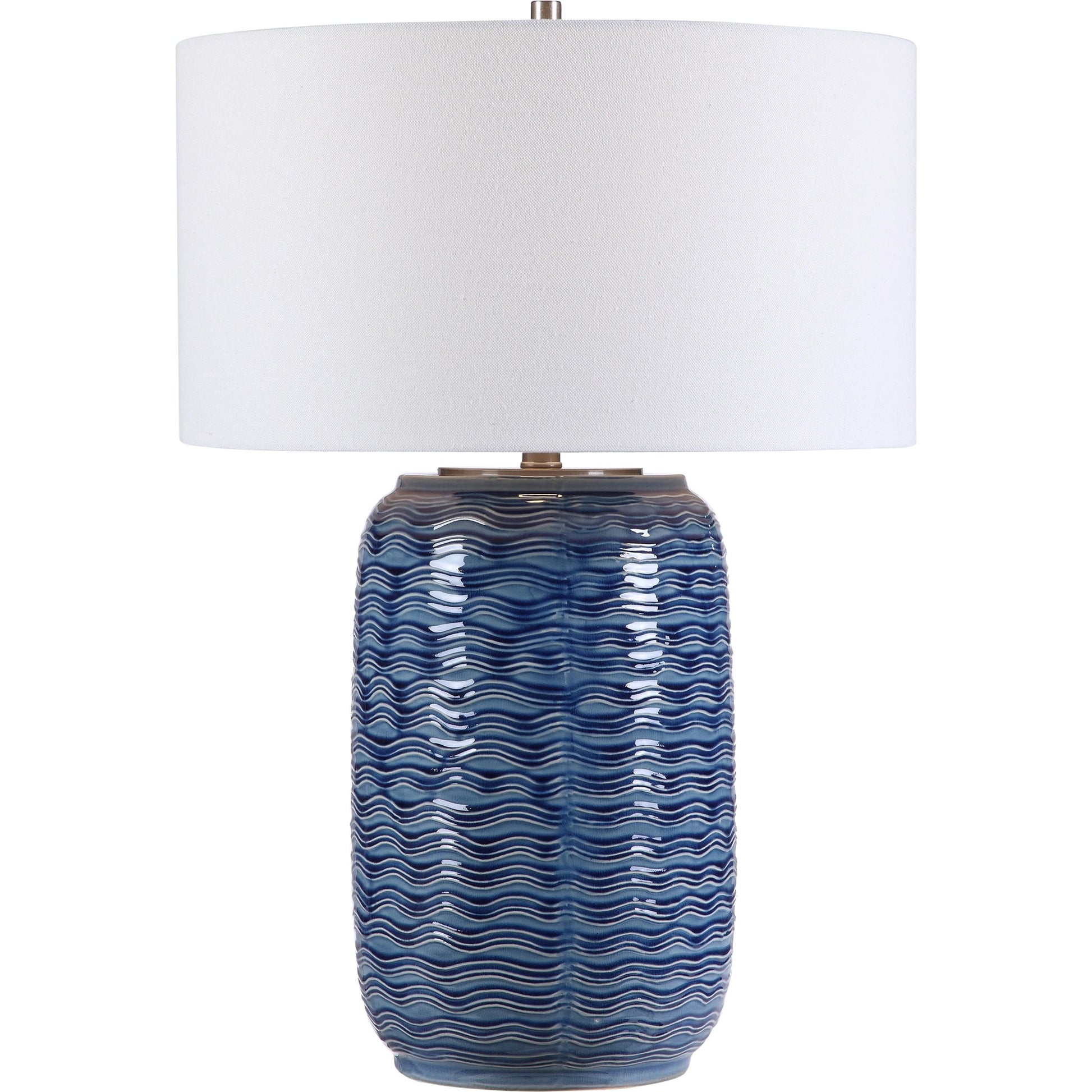 Sedna Table Lamp by Uttermost in blue. Made from medium temperature ceramic, iron in a coastal style.