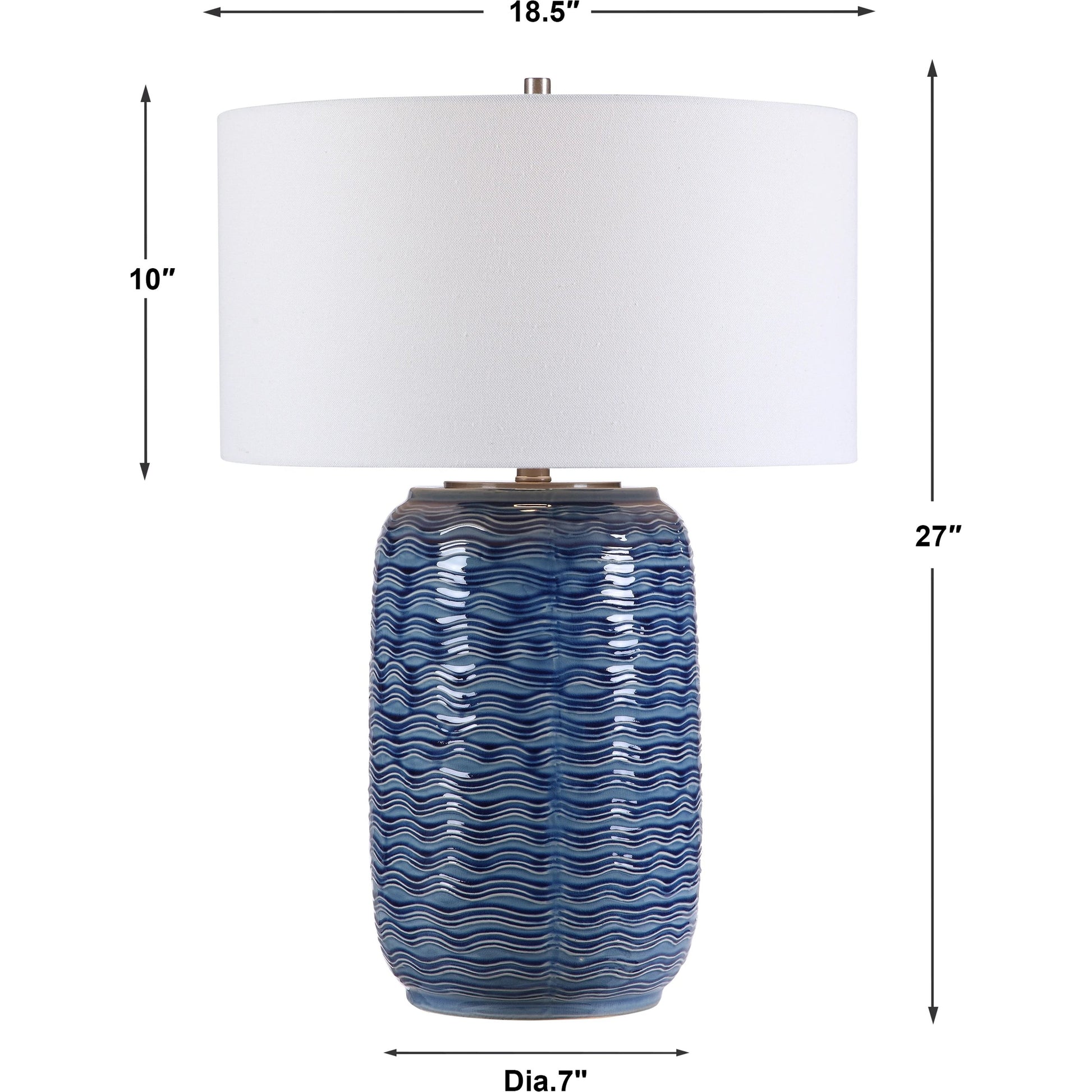 Sedna Table Lamp by Uttermost in blue. Made from medium temperature ceramic, iron in a coastal style.