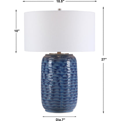 Sedna Table Lamp by Uttermost in blue. Made from medium temperature ceramic, iron in a coastal style.