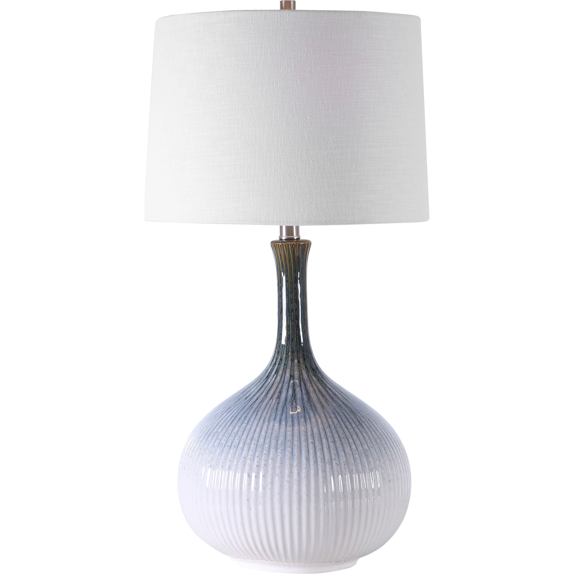 Eichler Mid-Century Table Lamp by Uttermost. Made from ceramic, fabric, iron in a coastal style.