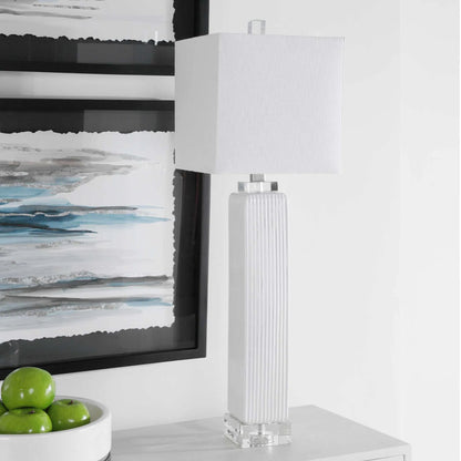 Bennett Buffet Lamp by Uttermost in white. Made from ceramic, fabric, iron, crystal in a transitional style.