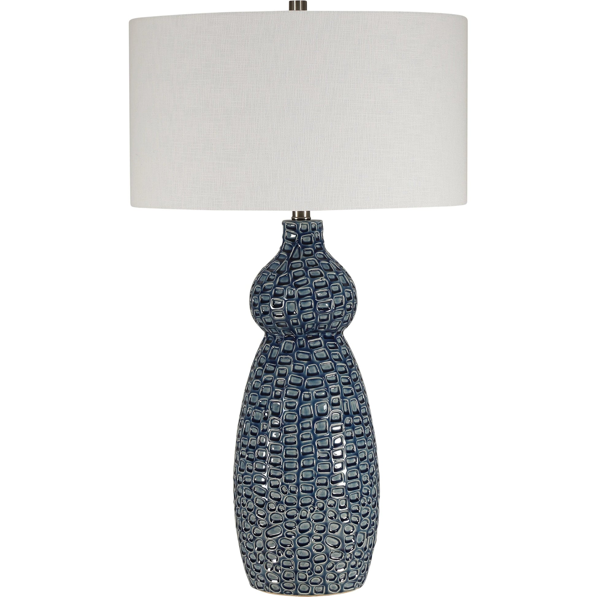 Holloway Table Lamp by Uttermost in blue. Made from ceramic, iron, fabric in a transitional style.