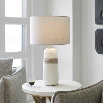 Comanche Crackle Table Lamp by Uttermost in white. Made from ceramic, steel in a eclectic & global style.