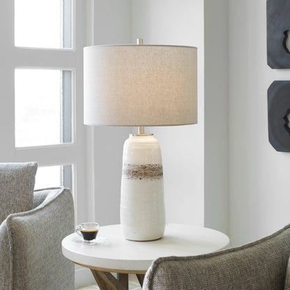 Comanche Crackle Table Lamp by Uttermost in white. Made from ceramic, steel in a eclectic & global style.