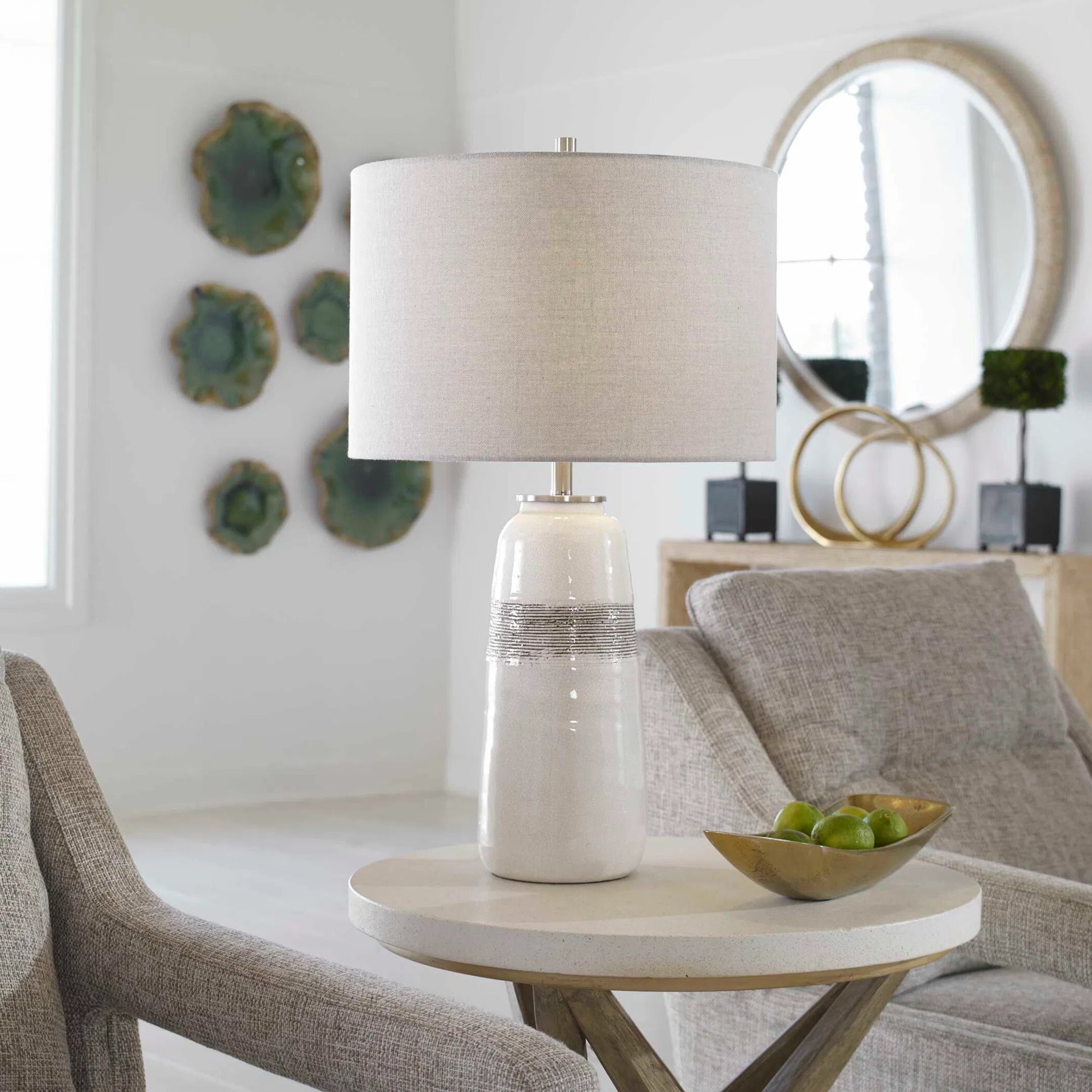 Comanche Crackle Table Lamp by Uttermost in white. Made from ceramic, steel in a eclectic & global style.