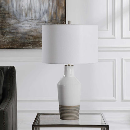 Dakota Crackle Table Lamp by Uttermost in white. Made from ceramic, steel in a coastal style.