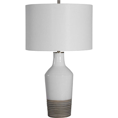 Dakota Crackle Table Lamp by Uttermost in white. Made from ceramic, steel in a coastal style.