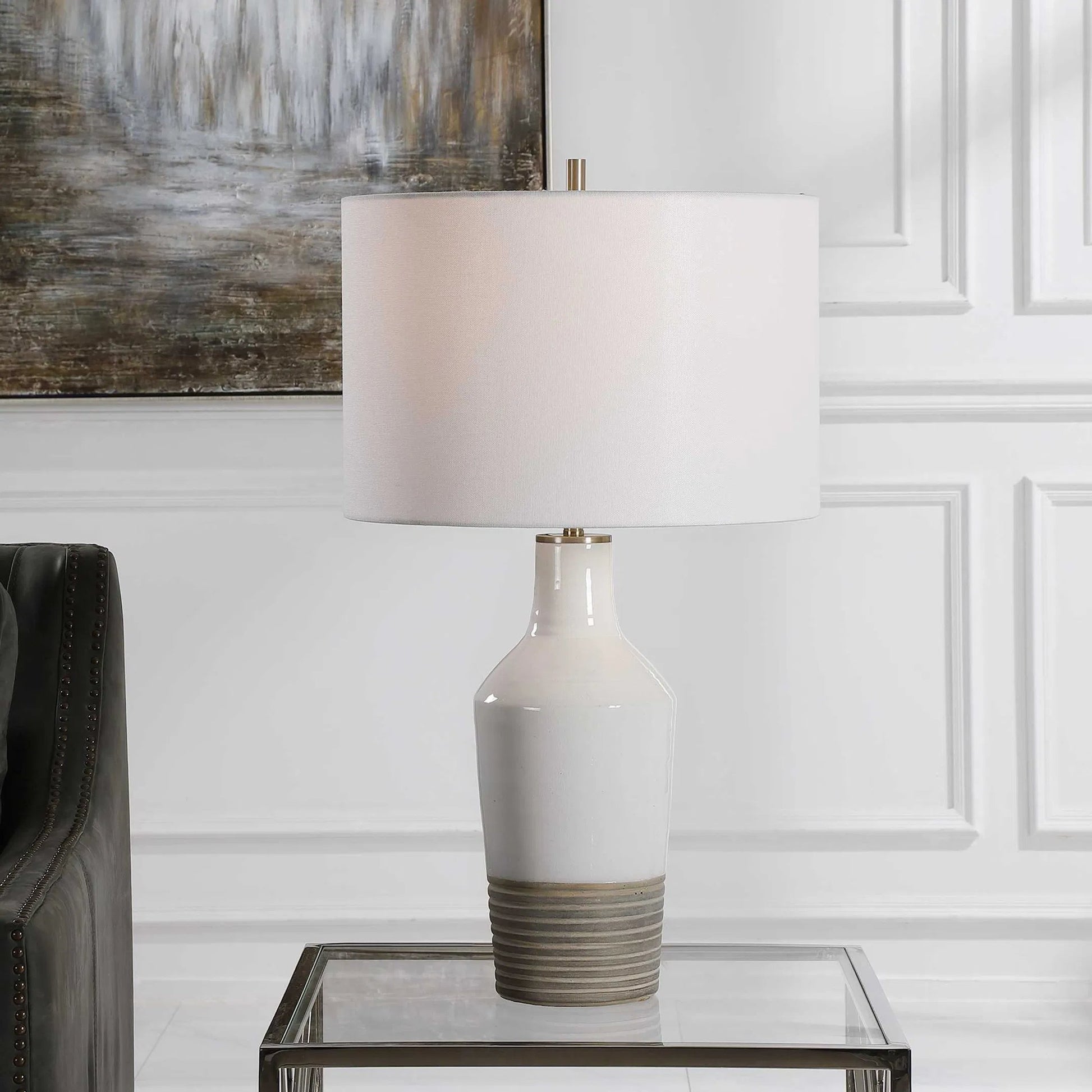 Dakota Crackle Table Lamp by Uttermost in white. Made from ceramic, steel in a coastal style.