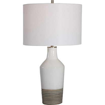 Dakota Crackle Table Lamp by Uttermost in white. Made from ceramic, steel in a coastal style.