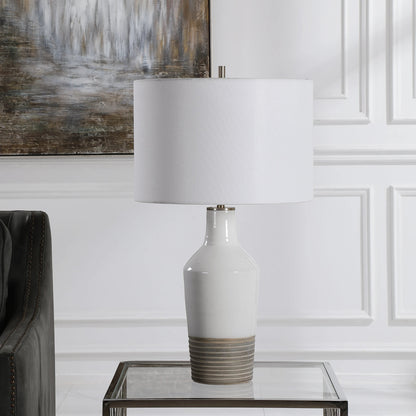 Dakota Crackle Table Lamp by Uttermost in white. Made from ceramic, steel in a coastal style.